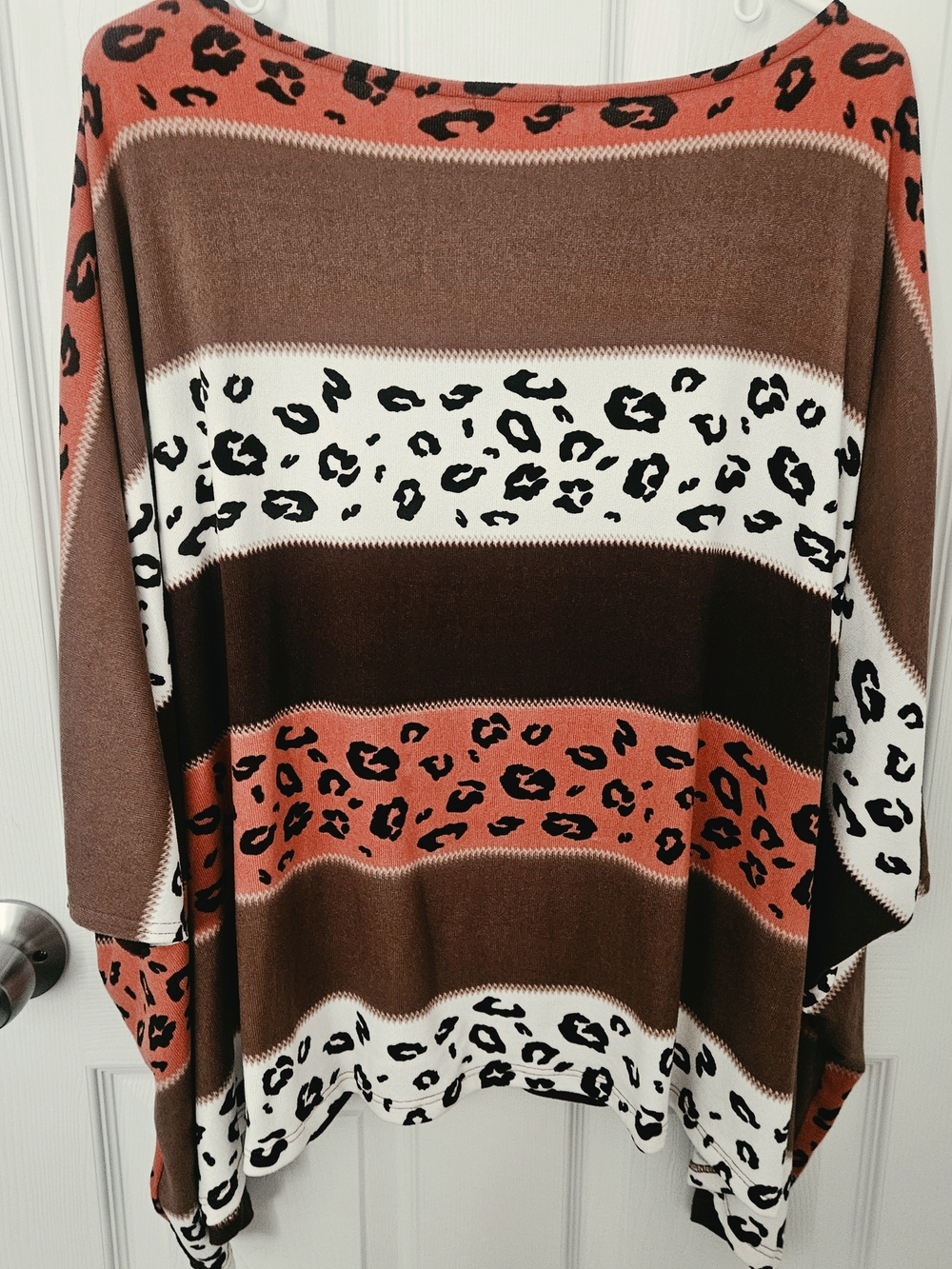 ODDY Off-the-Shoulder Leopard Stripe Sweater in Pinkish, Brown, Black & White